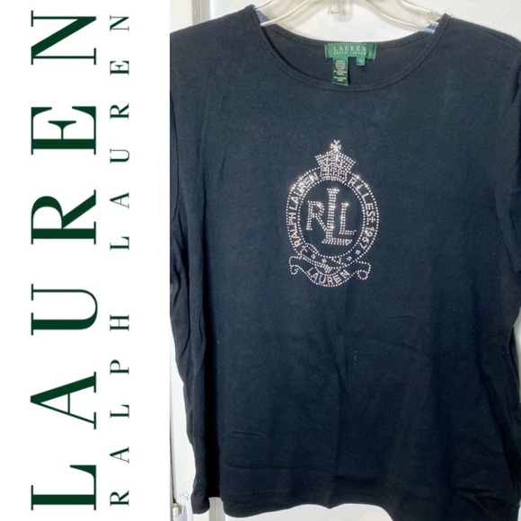 Lauren Ralph Lauren Tops - Lauren Ralph Lauren Black Rhinestone Logo Tee Tshirt XL